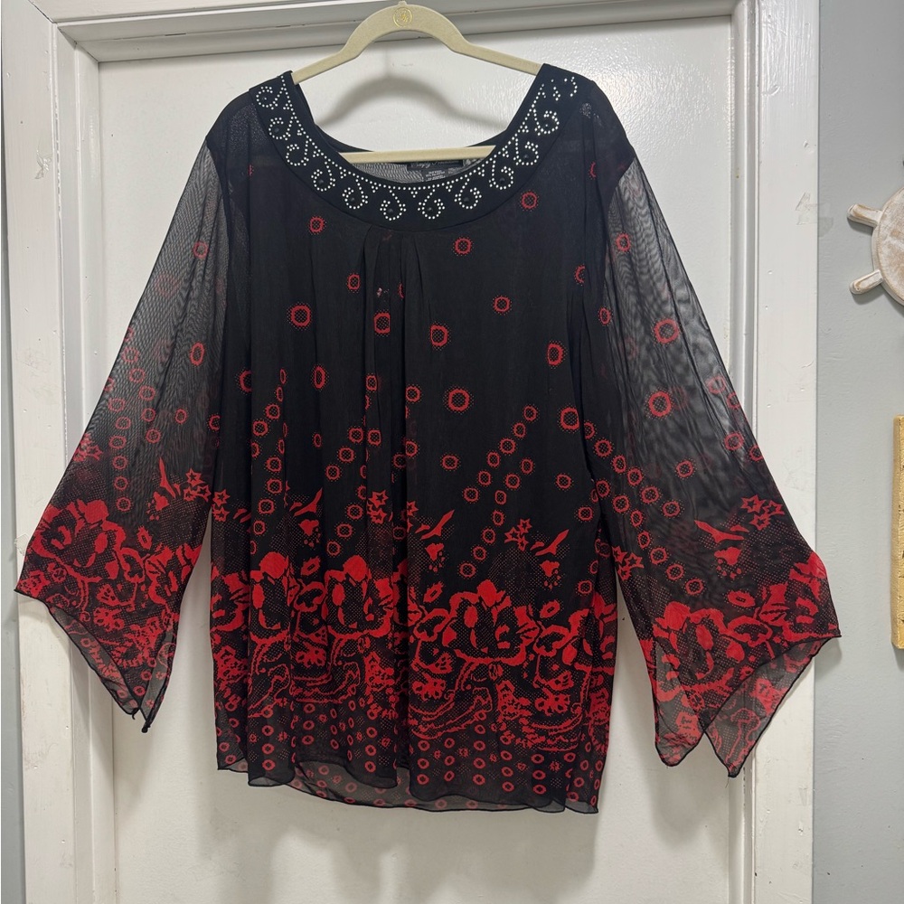 Simply Irresistible Black and Red Sheer Blouse